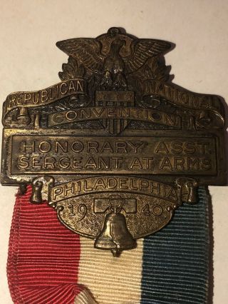 1940 Sergeant At Arms Medal Ribbon Pin Republican National Convention