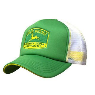 John Deere Green & White Foam Mesh Trucker Trademark Logo Hat Cap