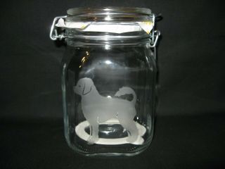 Etched Portuguese Water Dog Glass Candy Cookie Treat Mason Storage Jar