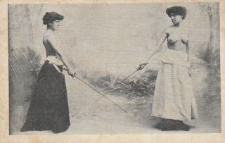Fencing ; Topless Black & White Women Face Off With Swords,  1901 - 07
