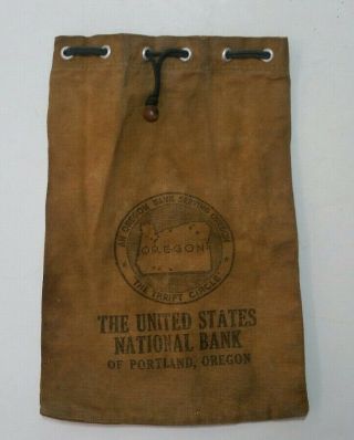 Vtg United States National Bank Of Portland Or Canvas Draw String Deposit Bag