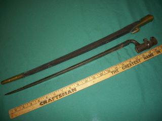 Us Civil War Era Musket Socket Bayonet And Leather & Brass Scabbard –both Marked