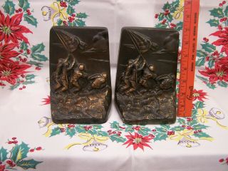 Wwii Usmc Iwo Jima Bookends Brass Mid Century Usa Nicely Detailed 7 Inches Tall