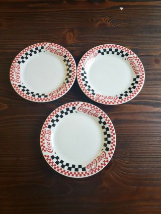 Red,  White,  Red Checkered Flag Coca Cola Plates Soda Merchandise Collectibles