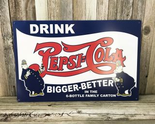 Pepsi Cola Bigger Better Soda Pop Metal Tin Sign Vintage Style Decor Retro