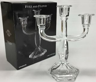 Very Tall Fitz & Floyd Windsor Glass 3 Arm Candelabra Candlestick Candle Holder