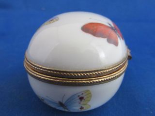 Vintage Limoges France porcelain lidded trinket box egg shaped with butterflies 2