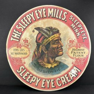Two - Sided Sleepy Eye Mills Flour Round 16 " Store Display Label Sign