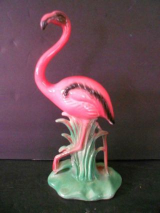 Vintage Pink Flamingo Ceramic 1950s Figurine 9 1/2 " Tall