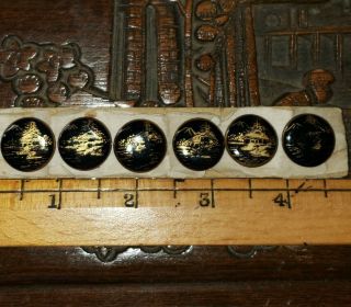 Card Of 6 Different Satsuma Oriental Ceramic Buttons Cobalt Blue