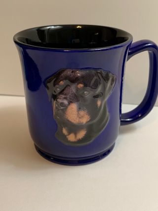 Rottweiler Blue Ceramic Coffee Mug - Encore Paw Prints,  3d Face & Paw Print,  2002