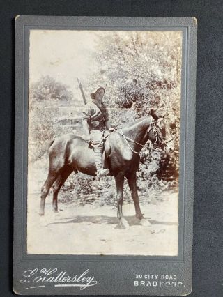 Victorian Photo: Cabinet Card: Military: Solider Gun Mounted Horse: Bradford