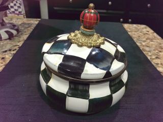Mackenzie Childs Courtly Check Enamel Squashed Pot Cansiter 3
