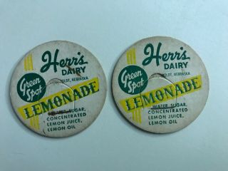 2 Herr’s Dairy Vintage Bottle Caps,  Green Spot,  Humbolt,  Nebraska