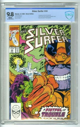 Silver Surfer 44 (1990) Cbcs 9.  8 Nm/mt White Pgs.  1st Infinity Gauntlet Not Cgc