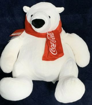 Coca - Cola Polar Bear Plush Red Scarf Coke Large 17 In White Christmas Gift
