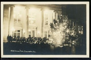 Rppc Real Photo Postcard Christmas Tree Lighting In Clearwater Florida 1920