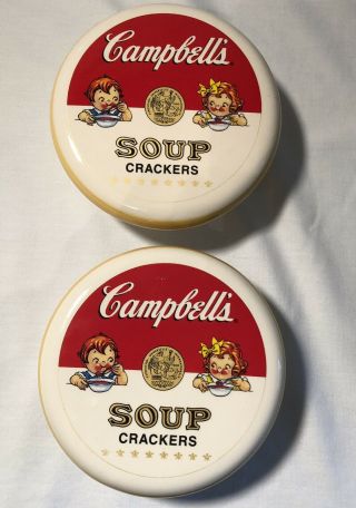 Campbell ' s Soup Glass Cookie Jars with Ceramic Lid Set of 2 3