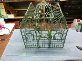 Vintage Bird Cage Wire Metal Hanging Bird Cage With 2 Glass Birds