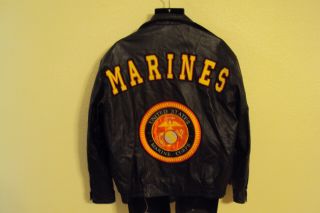 Michael Hoban 100 Leather Jacket With Usmc Marine Corps Emblem Size M