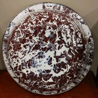 Large Brown & White Swirl Graniteware 16 " Bowl Vintage