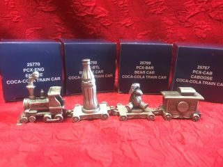 Coca Cola Pewter Train Set Of 4 Cars Engine,  Bear,  Caboose,  & Bottle Cars W/box
