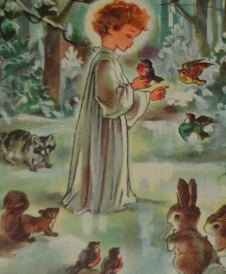 Vintage Christmas Card,  Stunning Angel & Woodland Animals,  Crestwick 4 1/2 "