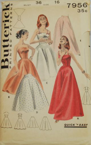 Vintage Butterick 7956 Sewing Pattern Uncut (size 16,  Bust 36) Flared Slip