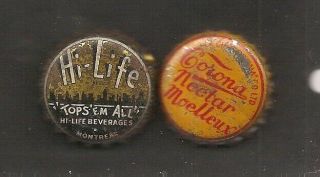 2 Corklined Soda Bottle Caps Crowns From Quebec Canada