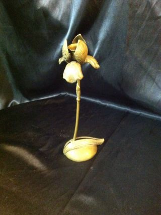 Antique Solid Brass Candle Holder Flower Petal - 11 " Tall - Silvestri