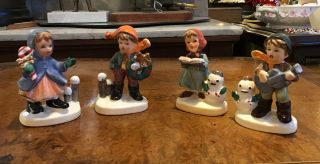 4 Vintage Napcoware Japan X8366 2 Girls And 2 Boys Christmas Figurines