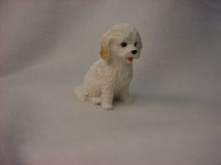 Cockapoo White Puppy Dog Figurine Resin Hand Painted Miniature Small Mini