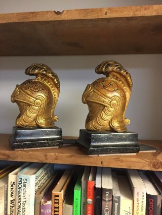 Vintage Roman Helmet Bookends Made In Italy By Borghese - Gold -