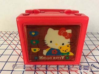 Vtg Hello Kitty Vinyl Carry Case Tote Box Handle 1996 Red Box Sanrio Tea Cups G3