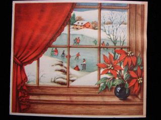 Vintage " Happiness On The Skating Pond " Christmas Greeting Card