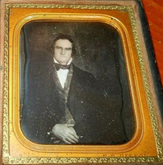 1/6th Size Daguerreotype Of A Man In Half Case