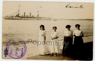 Postcard Rppc Photo 1911 Nicaragua Corinto Women Beach Us Navy Photograph Posted