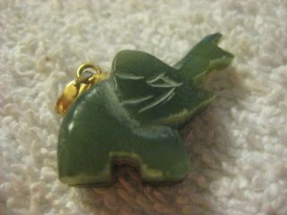 Vintage Green Stone Jade Color And Gold Elephant Pendant Estate,  Hand Carved
