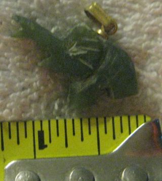 Vintage green stone Jade color and Gold Elephant Pendant Estate,  hand carved 2