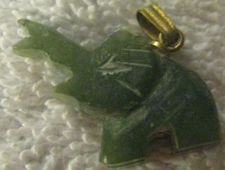 Vintage green stone Jade color and Gold Elephant Pendant Estate,  hand carved 3