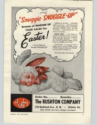 1953 Paper Ad The Rushton Toy Company Easter Stuffed Animals Plush Snuggie Lamb