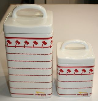 In N Out Burger Ceramic Kitchen Canister Jars 2 Pc Set Red & White