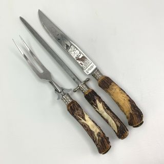 Rostfrei Anton Wingen Jr Othello 3 Pc Stag Horn Carving Set Knife Sharpening Rod