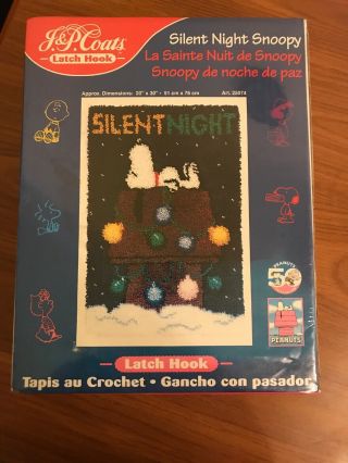 Snoopy Christmas Latch Hook Rug Kit Silent Night J P Coats Peanuts Doghouse