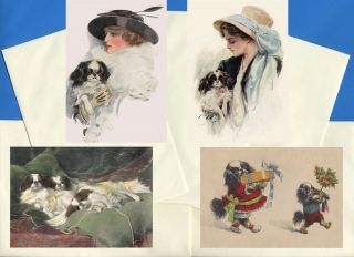 Japanese Chin Pack Of 4 Vintage Style Dog Print Greetings Note Cards 2