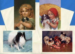Japanese Chin Pack Of 4 Vintage Style Dog Print Greetings Note Cards 3