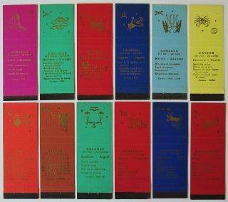 Vintage Matchbook Covers,  All 12 French Signs Of The Zodiac,  N/mint Front Strikes