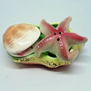 Vintage Mcm A - Quality Seashell And Starfish Japan Salt And Pepper 3 Pc Set