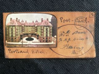 1904 The Portland Hotel Oregon Leather Postcard Sent To H.  J.  Heinz Pittsburgh