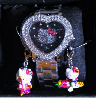Hello Kitty Heart Shape With Rhinestones Wristwatch Sanrio,  2 Charms Other